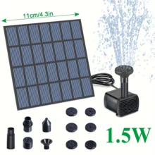 1pc Solar Powered Fountain Pump Kit, 1.5W 150L/40gal/H, 2.5W 220L/58gal/H Outdoor Water Fountain Pump, Separate Pump And Solar Panel For Easier Installation And Use, 11*11cm/15.5*15.5cm Solar Panel, 3 Connectors 8 Nozzles, Max Lift 70cm, Suitable For Bird Bath, Pond, Garden, Fish Tank - Solar Powered, No Battery Required, Plastic Material