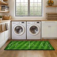 1 Stück Fußballfeld Muster bedruckter Teppich, Kunstwoll-Matte - hochabsorbierend, leicht zu reinigen, geeignet für Heimdekoration, Bauernhaus, Eingangsbereich, Innenbereich, Zimmer, Küche, Esszimmer, kleines Büro/Homeoffice, Spüle, Waschküche, Fußmatte, Küchenmatte, rutschfeste Matte
