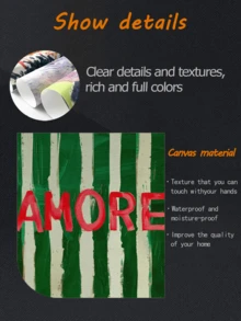 1 件鲜艳的绿色条纹帆布艺术印刷品 - 简约墙壁装饰，适用于客厅、卧室、厨房、家庭办公室 - 无框现代抽象海报，完美的礼物创意，绘画核心