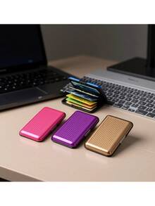 Aluminum Alloy Card Holder, Metal RFID Blocking Credit Card Case, 6 Card Slots Ultra-Thin Business Card Protector, Unisex Mini Wallet, Small Wallet, Card Holder, Coin Purse - Multicolor - View 3
