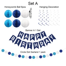 蓝色生日装饰 - 海军蓝生日快乐横幅，配有 6 个蜂窝球、6 个金属悬挂漩涡和圆点花环装饰，适用于男士生日派对装饰 - 藍色螺旋套 - 查看 4
