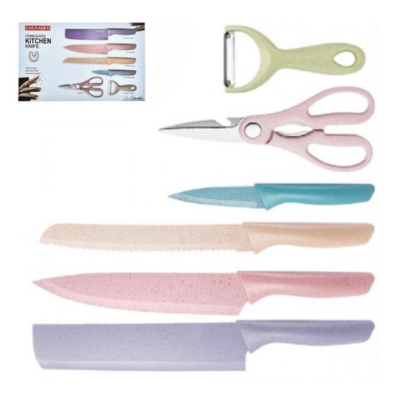 dandu home Juego De Cuchillos 7 Pcs Set Cuchillos Para Pan, Chef, Slice, Multiuso, Pizza, Cocina y Pelador