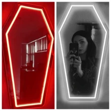1pc Coffin-Shaped Mirror Neon Light, Size: 42.4cm/16.7in*23cm/9in. Unique Coffin-Shaped Mirror Neon Light Creates A Mysterious Atmosphere, Suitable For Personalized Space Decoration. USB Powered With Dimming Switch, Applicable For Bedroom, Studio And Holiday Party Setup. - A - View 1