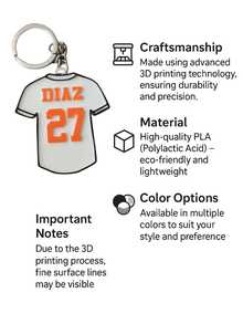 1件可定制3D打印足球球衣钥匙扣，运动主题个性化多色选择，球衣形状，可印制姓名和号码，足球主题钥匙扣吊坠，适合足球迷生日/周年纪念/球队庆祝活动，可作为礼物和装饰品。 - Style B - 查看 6