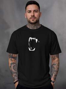 Men's Dog Bite Printed T-Shirt 100% Cotton 30.1 Combed Thread - 黑色 - 查看 1