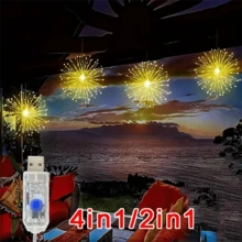 4/2 Pcs USB-Powered Fairy String Lights, Hanging Copper Wire Firework Lights, Christmas Garden Decor, 8 Lighting Modes, Sparkling Fairy Indoor Light Strings, Suitable For Gardens, Courtyards, Porches, Umbrellas, Tents, Weddings, Parties, Christmas Decorations, Party Accessories, Button Control - USB - View 2