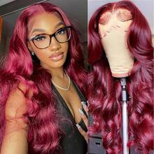 28 Inch 99j Burgundy Lace Front Wigs Human Hair 200% Density Body Wave Frontal Wigs Human Hair 13x4 HD Lace Glueless Wigs Human Hair For Women Wine Red Virgin Human Hair Wig - Burgundy - View 3