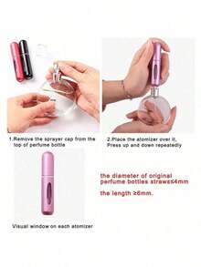 ​​Leak-Proof Perfume Atomizer, 5ml Refillable - One-Step Transfer Design, Portable Travel Spray Bottle In Shiny Pink For Purse & Pocket - 粉色 - 查看 6