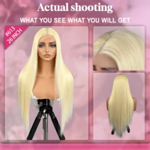 613 金色直发假发 13x4 高清蕾丝前假发 180% 密度巴西处女混合发骨直发假发 女士无胶假发 预拔婴儿发 自然发际线 柔软自然外观 万圣节假发 - S613 - 查看 4