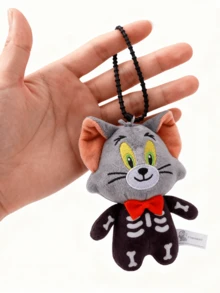 Móc khóa mèo Tom & Jerry hình bộ xương được cấp phép chính thức – Thú nhồi bông mềm màu xám với tai trong màu cam, mắt vàng lục và nơ đỏ, dây xoắn ốc màu đen, kích thước nhỏ gọn 11cm/14,6cm, lý tưởng để làm móc khóa túi xách/móc khóa, người hâm mộ Tom & Jerry và nhà sưu tập phim hoạt hình Halloween - Bộ xương Tom - Xem 5