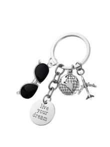 Keychain With 'Live Your Dream' Pilot Quote, Airplane And Sunglasses Travel Theme, Zinc Alloy Metal, Sporty Style Keychain, Unique Mobile Phoneaccessories, Simple Design, Suitablefor Women'S Wallets And Mobile Phoneaccessories, Giving To Friends, Family,Girlfriends, Outdoor Accessories, Partyaccessories, Gifts, Souvenirs, Women'S Bag Pendant, Car Pendant