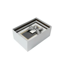 3 Stücke Set silberne rechteckige Geschenkboxen mit goldenem Rand und Schleife für elegante Verpackung - Silber - Übersicht 4