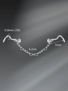 CIZME 3Pcs/Set Silver Rose Gold Nose Chain Piercing Across Nose Stainless Steel 20G L Bone Shaped Nose Ring Chains For Women CZ Nose Studs With Chains Nose Stud Chain Nostril Piercing Jewelry - Nose Chain - View 7