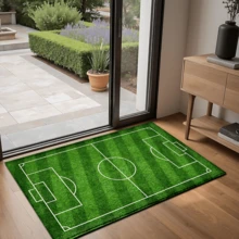 1 Stück Fußballfeld Muster bedruckter Teppich, Kunstwoll-Matte - hochabsorbierend, leicht zu reinigen, geeignet für Heimdekoration, Bauernhaus, Eingangsbereich, Innenbereich, Zimmer, Küche, Esszimmer, kleines Büro/Homeoffice, Spüle, Waschküche, Fußmatte, Küchenmatte, rutschfeste Matte