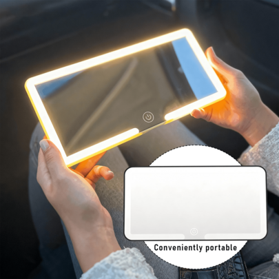Practical 1-Pack Car Makeup Mirror (Black), Color Temperature 2600k-6500k, Super Bright 1000 Lumens, Long Press The Power Button To Adjust The Brightness, Three Light Switching Modes: Yellow, White, And Warm, Adjustable Spring Strap, Secure Installation, Suitable For Girls' Car Accessories, Holiday Gifts.