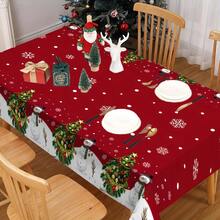 1 件可爱圣诞雪人和圣诞树图案桌布，雪花背景防水涤纶桌布，适用于厨房、客厅、餐厅、室内和室外，圣诞装饰 - 彩色 - 查看 8