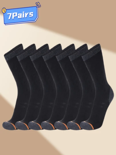7 Pairs Of Men's Mid-Calf Socks For Autumn And Winter, Soft And Comfortable, Ankle Protection, Warm Threaded Socks, Reinforced Anti-Slip, Wear-Resistant, Moisture-Absorbing, Sweat-Proof, Anti-Bacterial And Anti-Odor