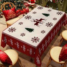 1pc Christmas Theme Tablecloth, Christmas Tree Elk And Snowflake Pattern Heat-Insulating Polyester Tablecloth,Suitable For Kitchen, Living Room, Bedroom, Restaurant Terrace, Picnic, Holiday Party, Christmas Home Decoration - Multicolor - View 2