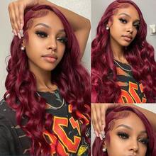 28 Inch 99j Burgundy Lace Front Wigs Human Hair 200% Density Body Wave Frontal Wigs Human Hair 13x4 HD Lace Glueless Wigs Human Hair For Women Wine Red Virgin Human Hair Wig - Burgundy - View 2