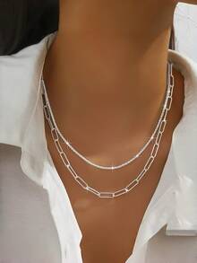 Women's Double Necklace - Two-Layer Design Gold And 925 Silver Plated, Minimalist And Elegant Style - Gold - View 1