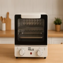 DON FELIZ 15L Compact Electric Oven, 800W, Adjustable Temperature 0-250°C And 60-Minute Timer, Mini Oven With Tray And Rack, White And Green Design. Ideal For Small Kitchens - Phích cắm loại EU E (220-240V) - Xem 7