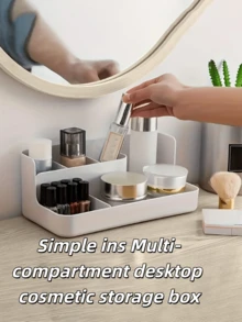 Caja de almacenamiento de cosméticos de escritorio con múltiples compartimentos estilo Ins, caja de almacenamiento de cosméticos con compartimentos, portalápices, caja de almacenamiento de escritorio, accesorios para tocador, regalos navideños, artículos esenciales de almacenamiento de belleza, caja de exhibición multifuncional, adecuada para baño, oficina, decoración del hogar, soporte de exhibición de almacenamiento, portalápices cuadrado, decoración del hogar, regalos para mujeres, regalos de Navidad, ideas de regalo para mujeres