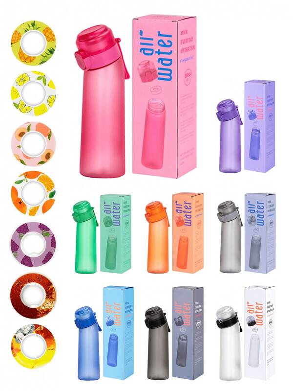 1 Stück Wasserflasche mit zufälligem Geschmack, Kunststoff Trinkflasche mit Duftkapseln, zuckerfreie Trinkflasche geeignet für Outdoor-Sport & Reisen