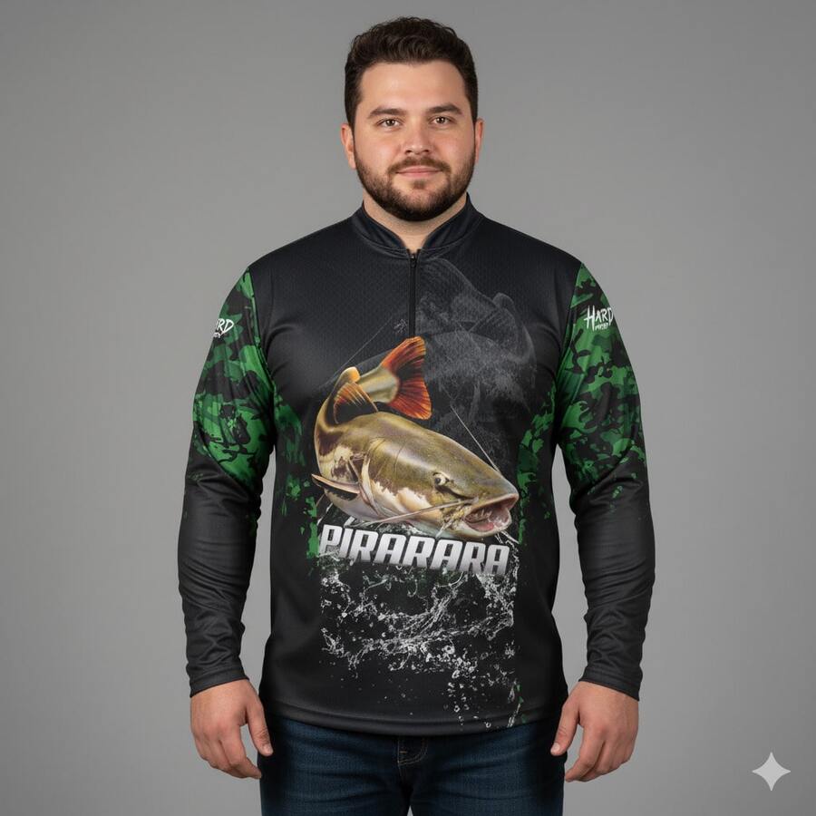 Camisa Hard Fishing Pesca Plus Size Pirarara Verde Leve Com Proteção Uv50+ - Pirarara Verde - Visão 1