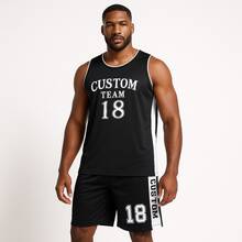 Men's Adult Sports Set: T-Shirt With Basketball Shorts - HD negro personalizado - Ver 3