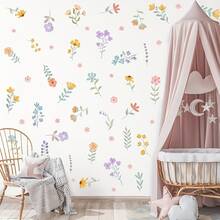 Pegatinas de pared con flores de estilo bohemio y coloridas para la habitación de los niños, calcomanías de pared removibles con flores y plantas de dibujos animados para dormitorio, sala de estar, pasillo, entrada y decoración del hogar