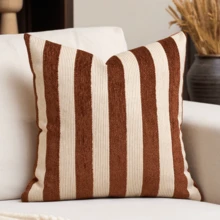 1 件条纹雪尼尔装饰抱枕套，柔软现代抽象波西米亚风格家居装饰靠垫，适合沙发、卧室、客厅，四季皆宜，也适合作为礼物 - 卡其色 - 查看 17