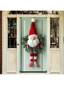 1 pezzo Decorazione natalizia da appendere alla porta, ghirlanda in poliestere da appendere alla porta con gambe a righe rosse, senza elettricità richiesta, decorazione da parete per le feste
