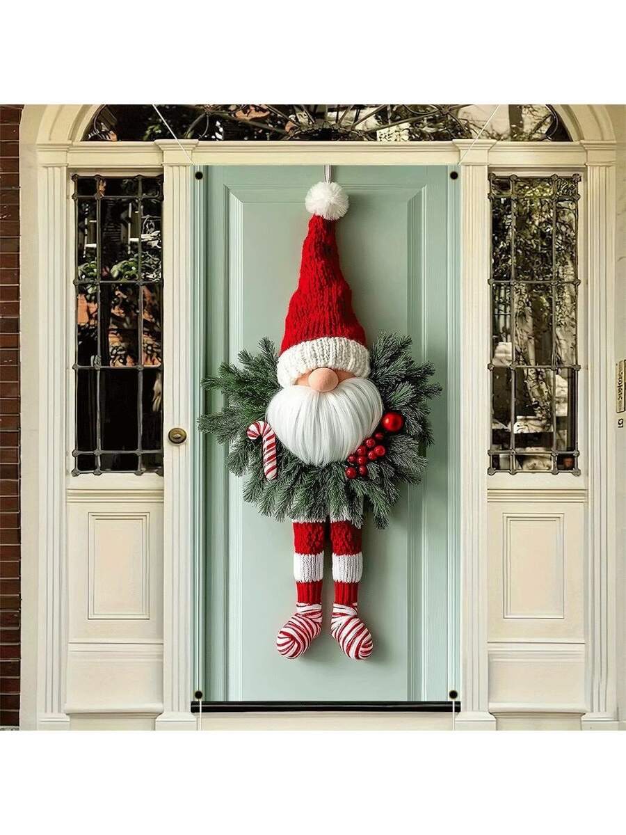 1 pezzo Decorazione natalizia da appendere alla porta, ghirlanda in poliestere da appendere alla porta con gambe a righe rosse, senza elettricità richiesta, decorazione da parete per le feste