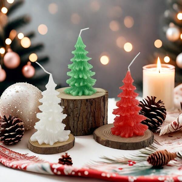 1 pieza Vela perfumada con forma de árbol de Navidad, decoración creativa de alta gama con aroma a cedro, vela perfumada como regalo, regalo para otros, regalo navideño, decoración navideña, regalos de Navidad