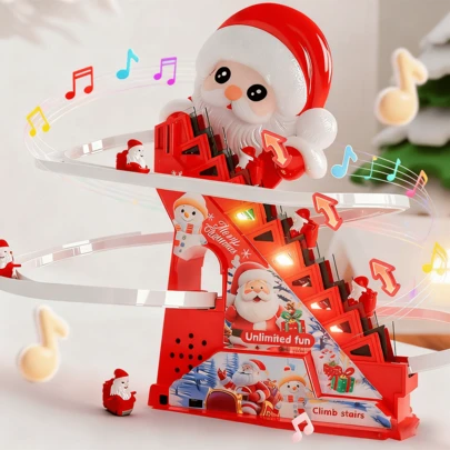 Izengate Julleksaker för nya barn, pedagogiskt spel, 2 lägen - ljus och musik/tyst, intressant klätterleksak med bana, automatisk klätterbana och rutschkana, jultomten med klätterstege, bästa födelsedagspresent till jul och halloween för pojkar och flickor (inga batterier ingår)