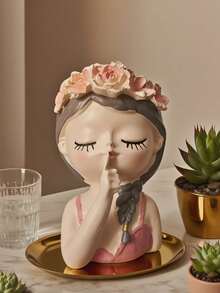 1 pieza Soporte para cepillo de dientes con forma de niña linda, hermoso estante de almacenamiento para el baño para guardar pasta de dientes y cepillos de dientes, contenedor de almacenamiento decorativo de escritorio creativo, perfecto para el tocador del baño, accesorios de decoración del hogar prácticos y lindos