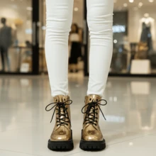 2025 New Thick Sole Lace-Up Short Boots For Women, Autumn/Winter - Gold - View 4