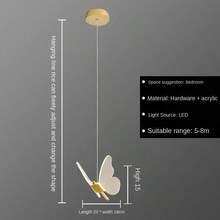XINGOO 1 Light/2 Lights /3 Lights Butterfly Pendant Light, Modern Acrylic Lampshade, LED Gold Pendant Light, Suitable For Stairs, Kitchen, Dining Table, Bedside Table, Children's Room Decoration, Girls' Bedroom, 3000k Warm Light, 6000K White Light 110-230V - Butterfly - View 17