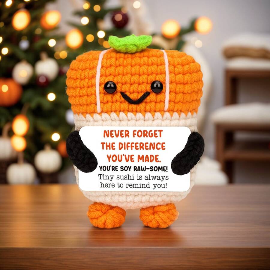 1pc Handmade Crocheted Desktop Decor Ornament, Cute Sushi Design, Great Birthday Gift For Best Friends, Sisters, Moms, Grandmas, Unisex, Keychain, Plush Doll, Positive Emotion, Creative Party Favor For Halloween, Christmas