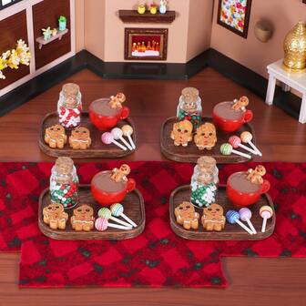 8件套圣诞节装饰娃娃屋仿真迷你圣诞场景配件微型糖果姜饼人模型摆件迷你装饰配件娃娃屋装饰套装道具
