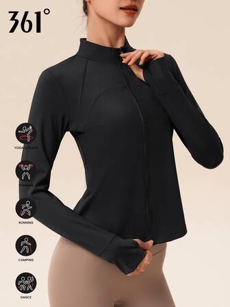361degree 361° Autumn New Long Sleeve Yoga Sports Jacket, 1pc, Stand Collar Windproof, Thumb Hole Design, Slim Fit, Curved Hem, Slimming & Flattering, Suitable For Yoga, Running, Casual Wear, Sports, All Season