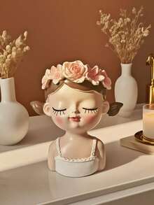 1 pieza Soporte para cepillo de dientes con forma de niña linda, hermoso estante de almacenamiento para el baño para guardar pasta de dientes y cepillos de dientes, contenedor de almacenamiento decorativo de escritorio creativo, perfecto para el tocador del baño, accesorios de decoración del hogar prácticos y lindos