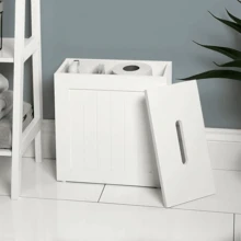White Slimline Shaker Unit Multi Purpose Bathroom Toilet Roll Storage Tidy Box - 31*17*33 - View 5