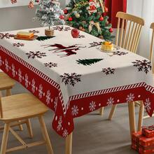 1pc Christmas Theme Tablecloth, Christmas Tree Elk And Snowflake Pattern Heat-Insulating Polyester Tablecloth,Suitable For Kitchen, Living Room, Bedroom, Restaurant Terrace, Picnic, Holiday Party, Christmas Home Decoration - Multicolor - View 7