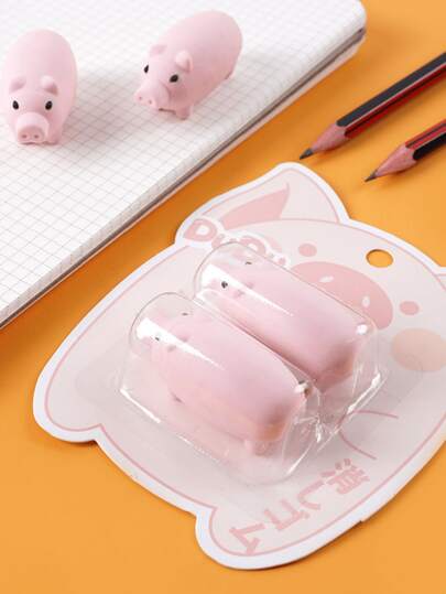 2 süße Schwein-Radiergummis, kreative cartoon-förmige Büroartikel Belohnungen, leicht zu reinigende Radiergummis und niedliche Schreibtisch-Dekoration