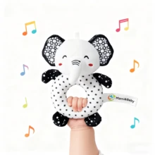 Black & White Animal Baby Teething Rattle Toy With Squeaky Sound - Handheld Sensory Shaker Suitable For Newborns 0-12 Months, Cute Grasping Ring For Early Development