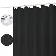 Cortina de ducha ligera, impermeable y antimoho de 180 x 180 cm + 12 ganchos, adecuada para baños, bañeras y hoteles, impermeable, antimoho, antibacteriana y duradera (Negro) - Negro - Ver 8