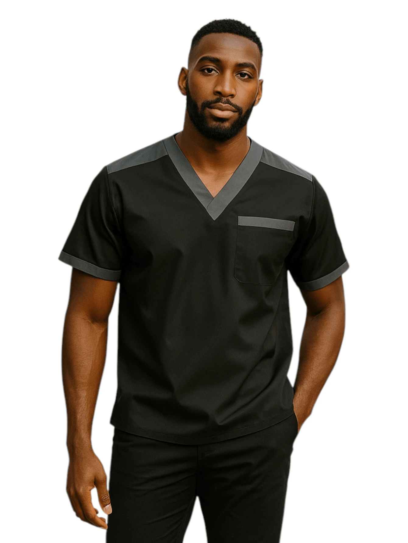 SOULMATE Filipina Quirúrgica Hombre Cuello V - Negro - Ver 1