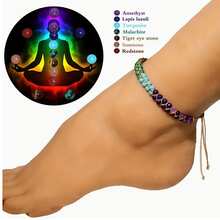 7 Chakras Anklet For Women, Yoga Sport Accessory, Beach Holiday Surfing Bracelet With Lapis Lazuli, Amethyst, Carnelian Beads Jewelry