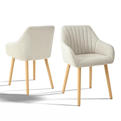 Goeurvant Modern Vertical-Stripe Upholstered Dining Chairs With Armrests And Solid Wood Legs For Dining Room, Kitchen, Living Room - Set Of 2 / Set Of 4 / Set Of 6 - Beige